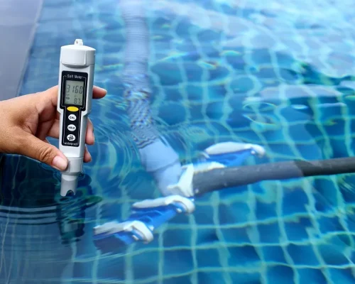 Resort Private pool has weekly check maintenance test, Salt Meter Level, to make sure water is clean and can swim